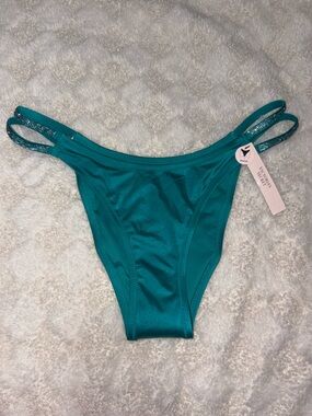 VICTORIA'S SECRET SWIM Teal Double Shine Strap Brazilian Bikini Bottom • Medium